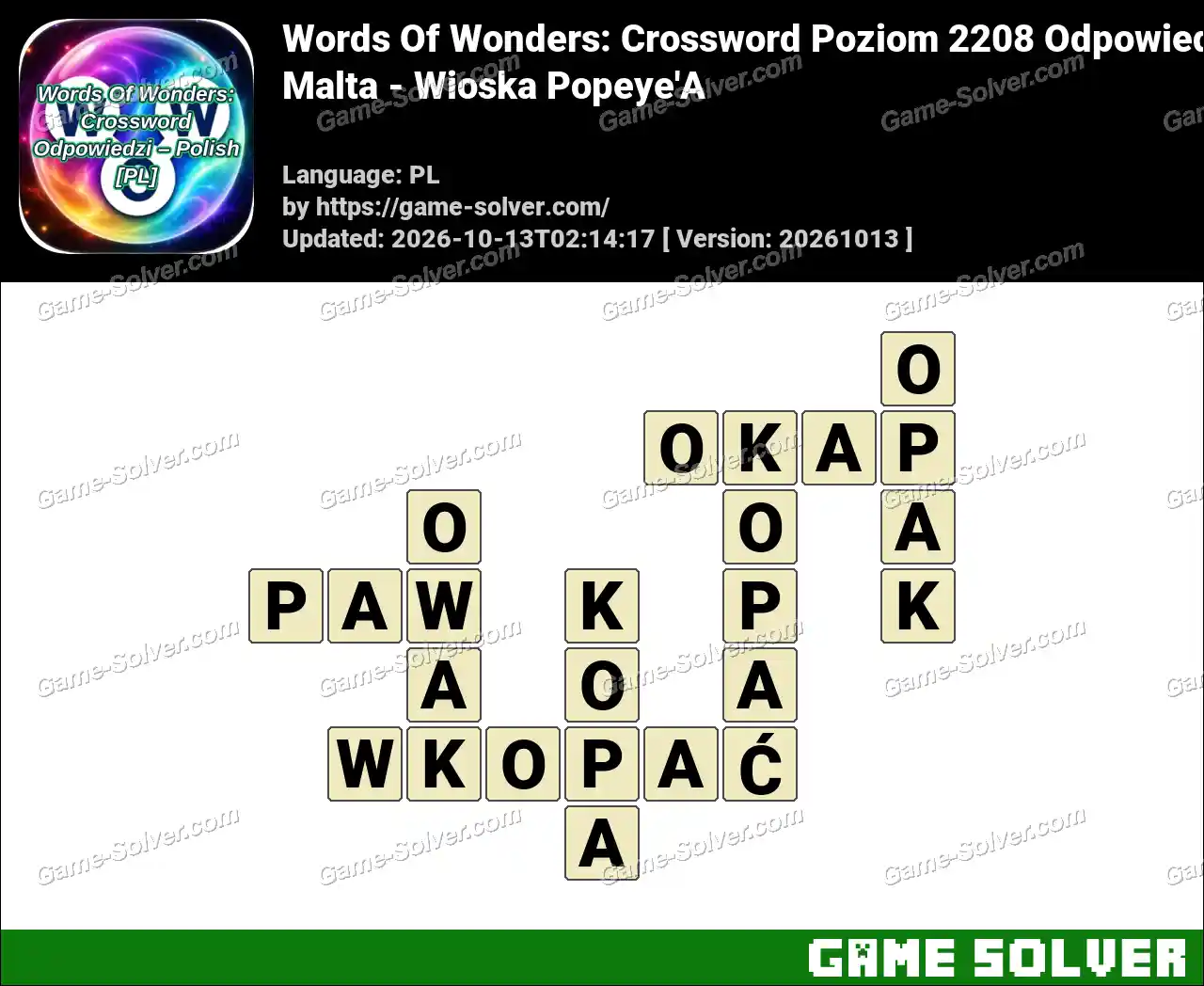 Words Of Wonders: Crossword Poziom 2208 Odpowiedzi – Malta – Wioska Popeye’A
